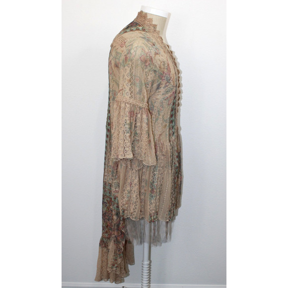 Origami by Vivien Duster Cover Size L Chiffon Sheer Embroidered Boho Tiered - Picture 4 of 10